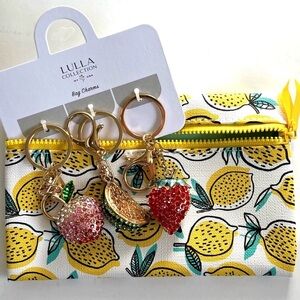 Lulla Collection Fruit Bag Charms NWT & FREE bonus lemon zip pouch